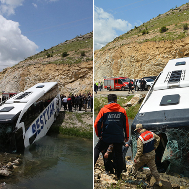 Yolcu otobüsü dereye düştü: 7 yaralı