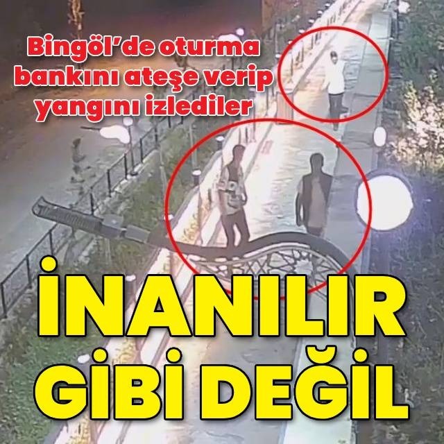 Oturma bankını yakıp izlediler