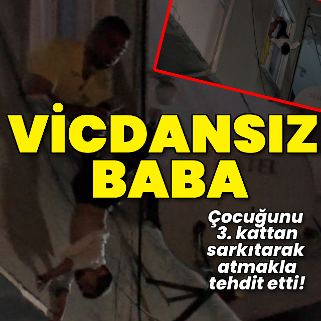 Korku dolu anlar! Çocuğunu rehin alıp camdan aşağı sarkıttı
