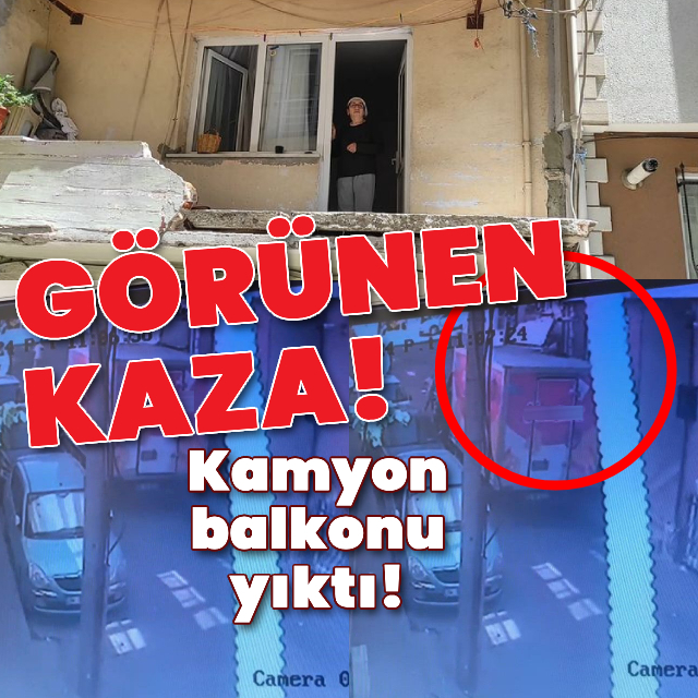 Ters yola giren kamyon balkonu yıktı!