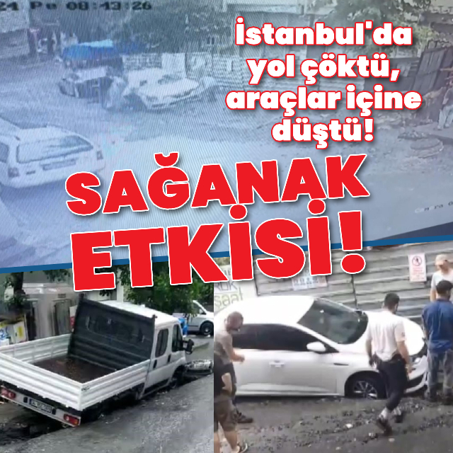 İstanbul'da yol çöktü, araçlar içine düştü!