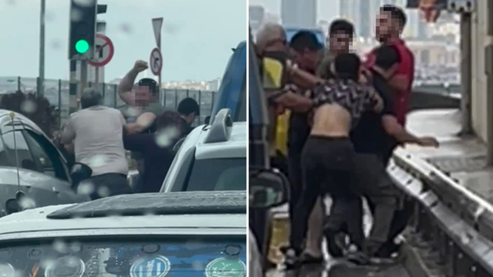 İstanbul trafiğinde tekmeli yumruklu kavga