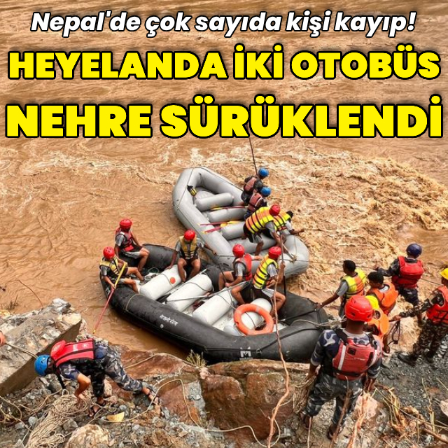 Heyelanda iki otobüs nehre sürüklendi!