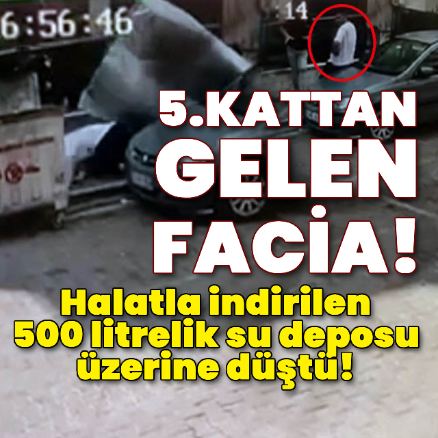 Halatla indirilen 500 litrelik su deposu üzerine düştü!