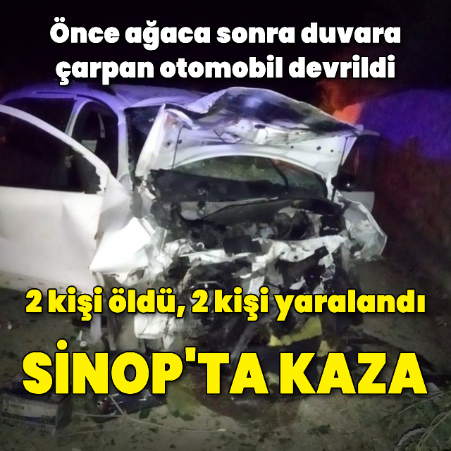 Ağaca çarpan otomobil devrildi: 2 ölü, 2 yaralı