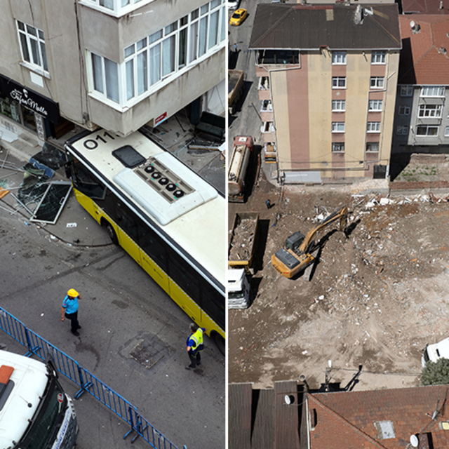 İETT otobüsünün çarptığı bina yıkıldı