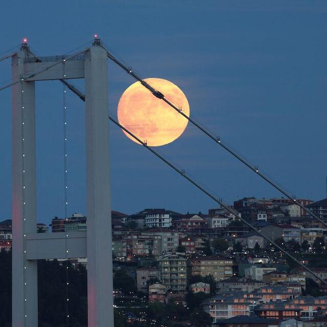 Fotoğraflarla Süper Hasat Ay'a eşlik eden parçalı ay tutulması