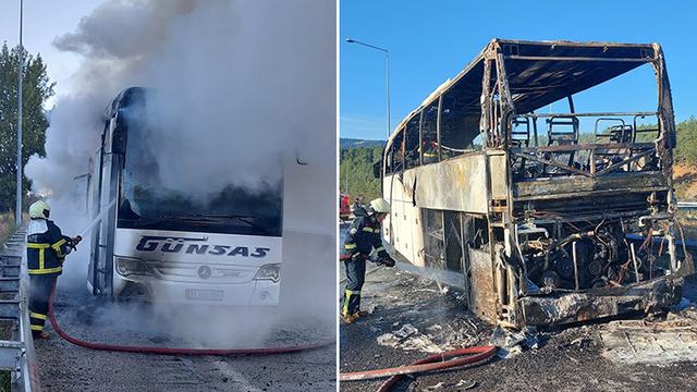 Seyir halindeki yolcu otobüsü hurdaya döndü