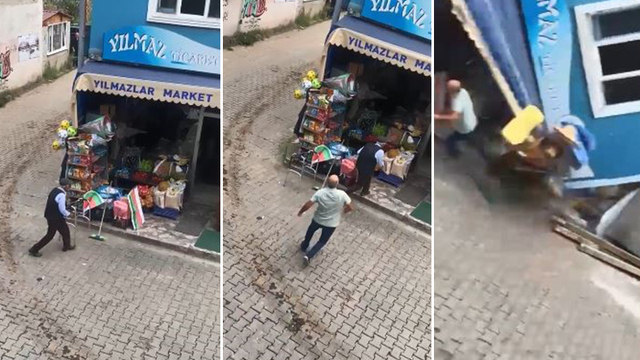 İki katlı bina adamın üzerine çöktü