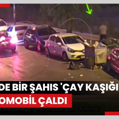 İzmir'de bir şahıs 'çay kaşığı' ile otomobil çaldı, hırsızlık anları kamerada
