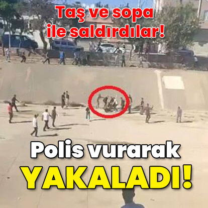 Firari hükümlünün yakınları taş ve sopa ile saldırdı! Polis vurarak yakaladı!