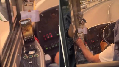 Otob�s �of�r� direksiyon ba��nda video izledi