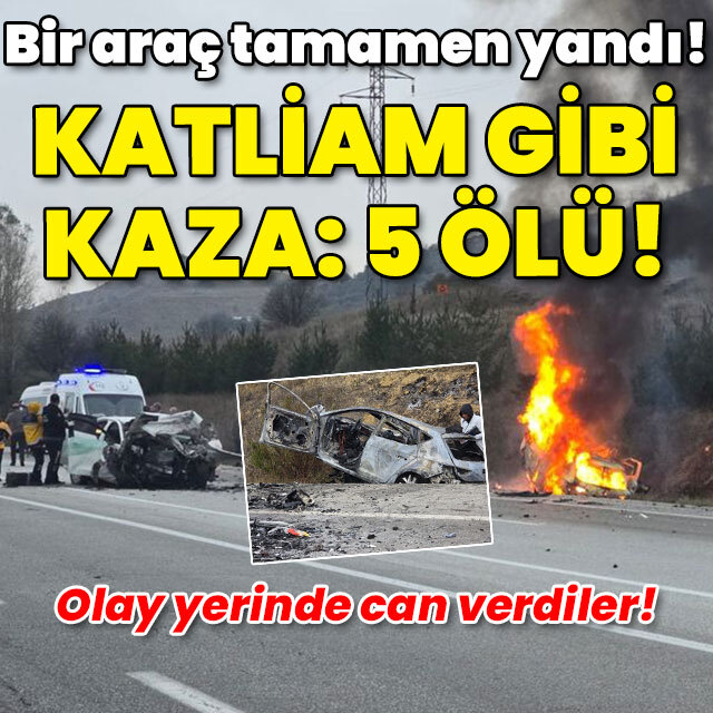 Bir araç tamamen yandı! Katliam gibi kaza: 5 ölü!