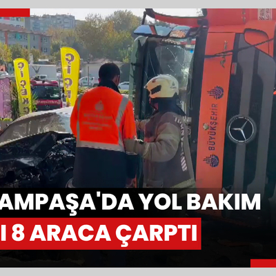 Bayrampaşa'da yol bakım aracı 8 araca çarptı; kaza kamerada