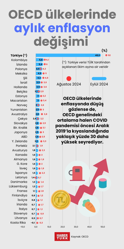 OECD ülkelerinde aylık enflasyon değişimi