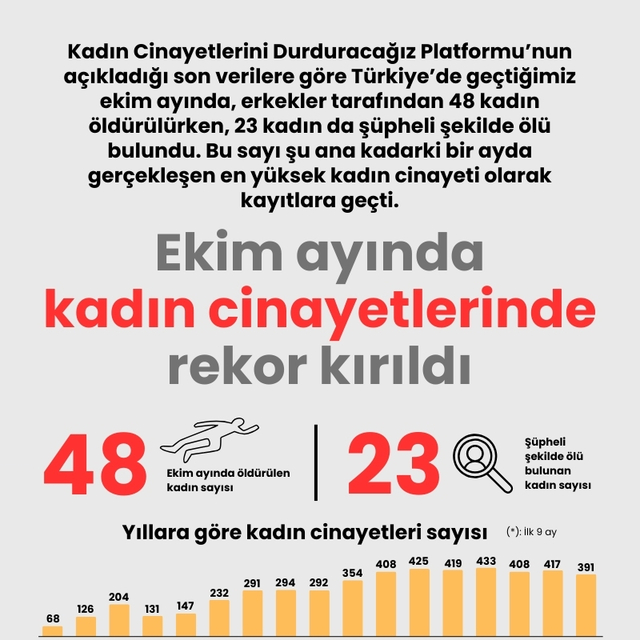 Ekim ayında kadın cinayetlerinde rekor kırıldı