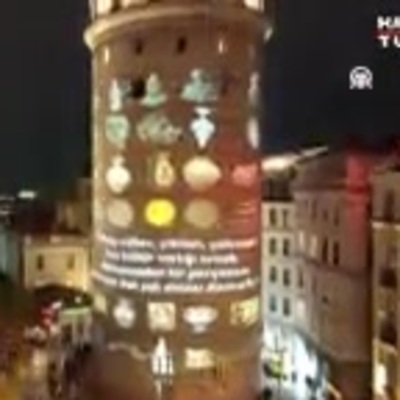 Galata Kulesi’ne kültürel mirasımıza ait görseller yansıtıldı