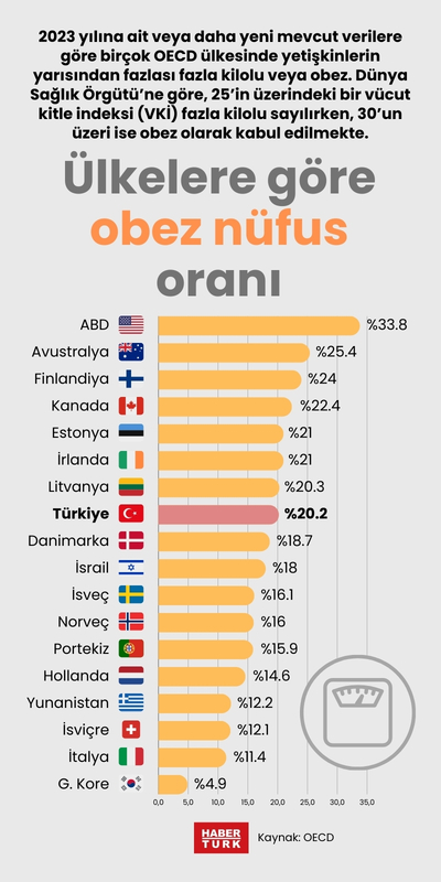 Ülkelere göre obez nüfus oranı