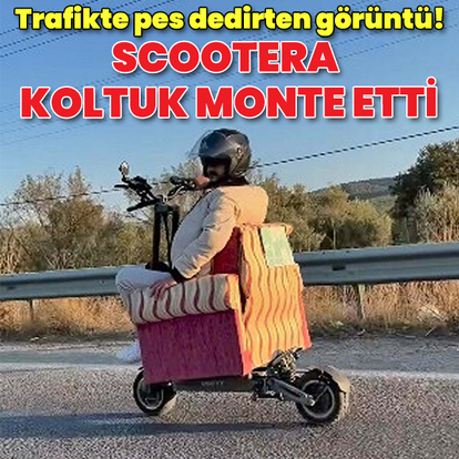 Trafikte pes dedirten görüntü! Scootera koltuk monte etti