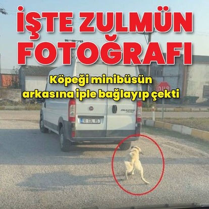 Köpeği minibüsün arkasına iple bağlayıp çekti