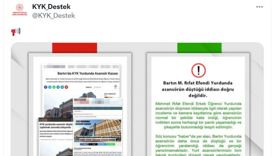 Bartın'da 'Öğrenci yurdunda asansör düştü' iddiasına yalanlama