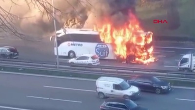 TEM'de otobüs yangını!