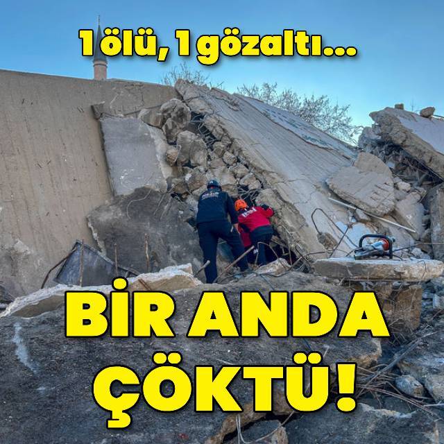 Bina iş makinesinin üzerine çöktü!