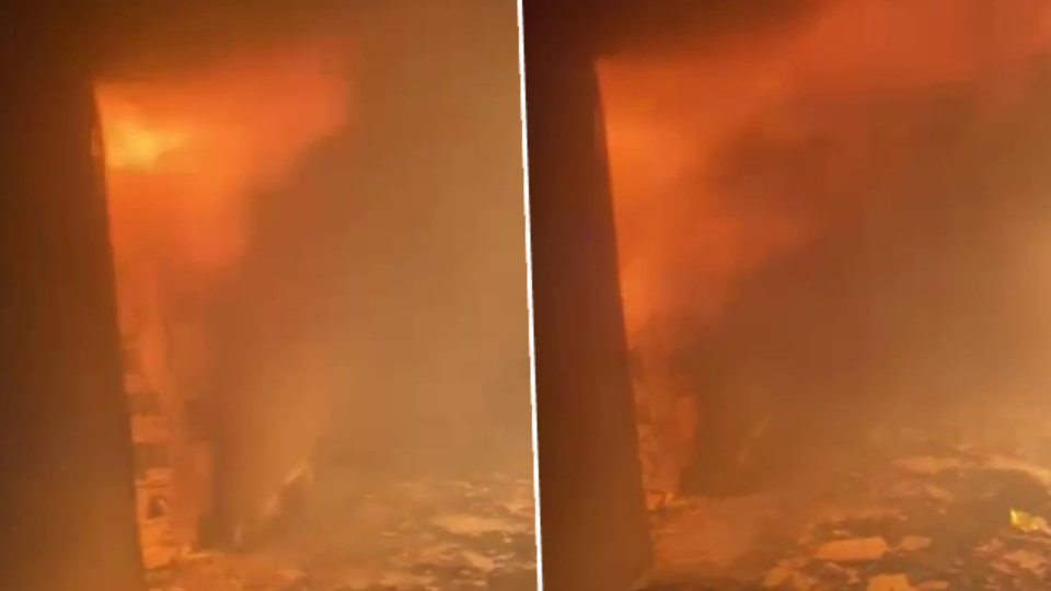 Yangın merdiveni girişi alevler içerisinde!