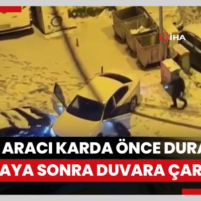 Polis aracı karda önce duran arabaya sonra duvara çarptı