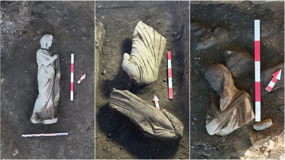 Farklı dönemlere ait 5 heykel! Perge'de bulundu