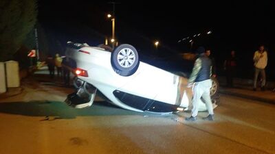 Takla atan araçtan burnu bile kanamadan çıktı