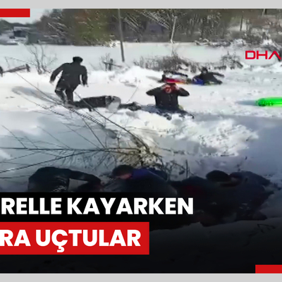 Şambrelle kayarken çukura uçtular
