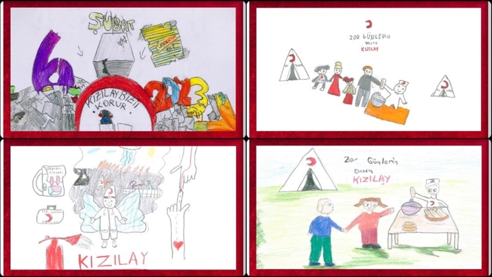 Depremzede çocuklar Kızılay'ı çizdikleri resimlerle anlattı