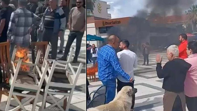 Foça'da esnaf masa ve sandalyeleri ateşe verdi