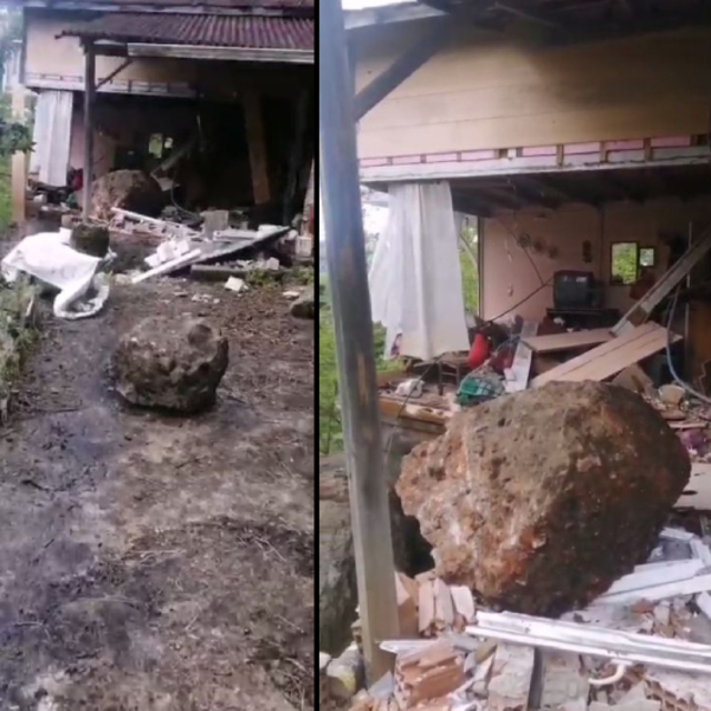Rize'de kayalar eve çarptı