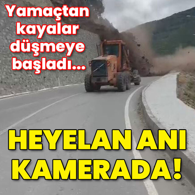 Yamaçtan kayalar düşmeye başladı... Heyelan anı kamerada!