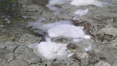 Suyu çekilen Burdur Gölü'nde köpüklenme
