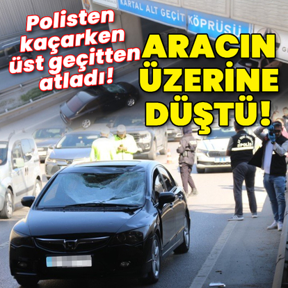 Polisten kaçarken üst geçitten atladı!