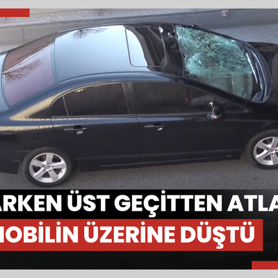 Polisten kaçarken üst geçitten atladı, otomobilin üzerine düştü