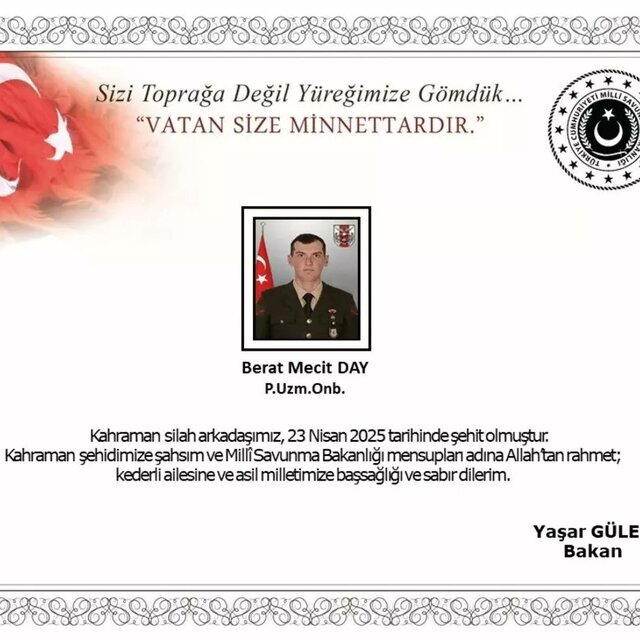 Bakan Fidan'dan Şehit Berat Macit Day'ın ailesine taziye