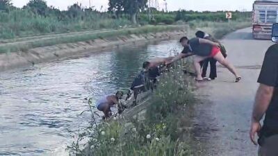 Araçla sulama kanalına uçtu, yardımları reddetti