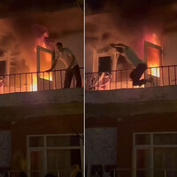 Alevler büyüyünce balkondan atladı!