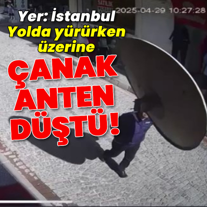 Yolda yürürken üzerine çanak anten düştü!