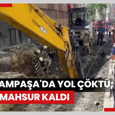 Bayrampaşa'da yol çöktü; 1 kişi mahsur kaldı