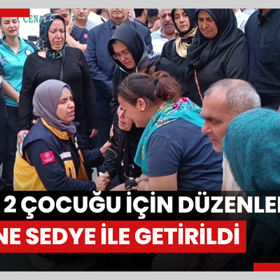 Kazada ölen eşi ve 2 çocuğu için düzenlenen törene sedye ile getirildi