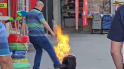 Yanan tüpe tekmeli müdahale!