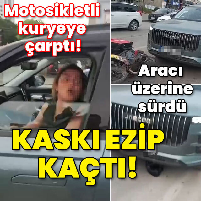 Motosikletli kuryeye çarptı! Kaskını ezip gitti!