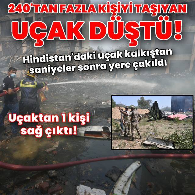 Hindistan'da 242 kişiyi taşıyan uçak düştü