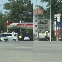 Kargalar trafik polisine saldırdı! Ekip otosuna binip kurtuldu!