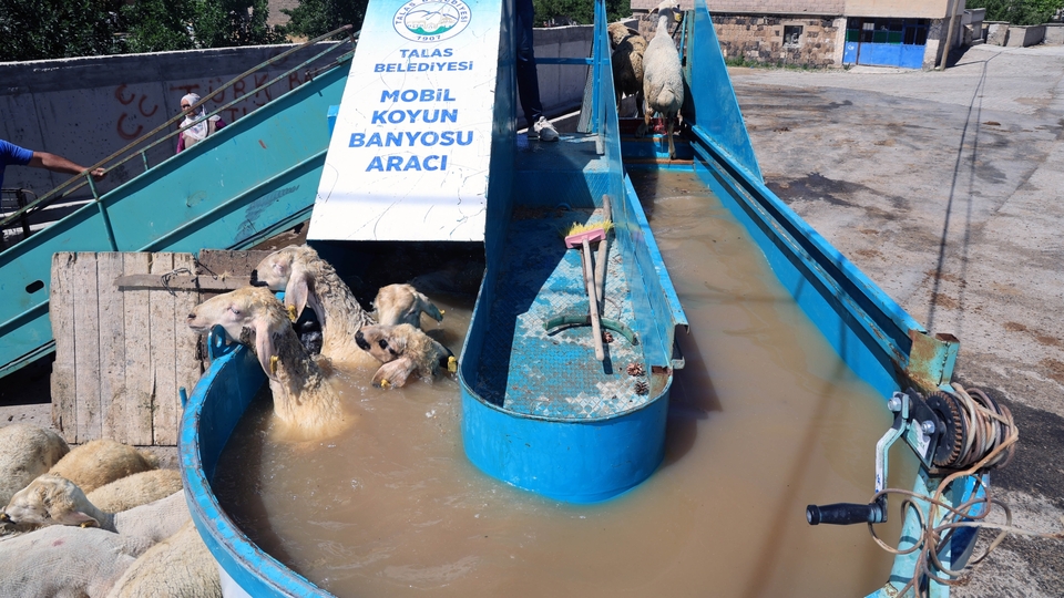 Talas Belediyesi'nden keneye karşı "mobil banyo"